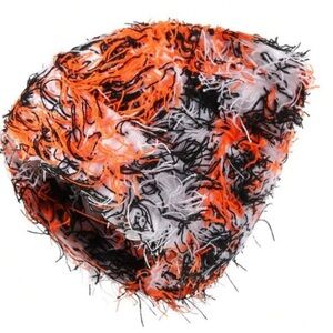 Beanie with orange, white and black strings